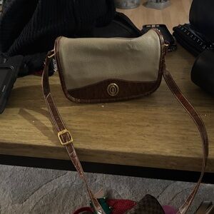 Elegant Cream and Brown Crossbody Bag